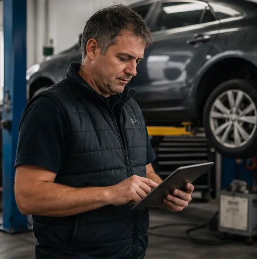 Technician recording an inspection