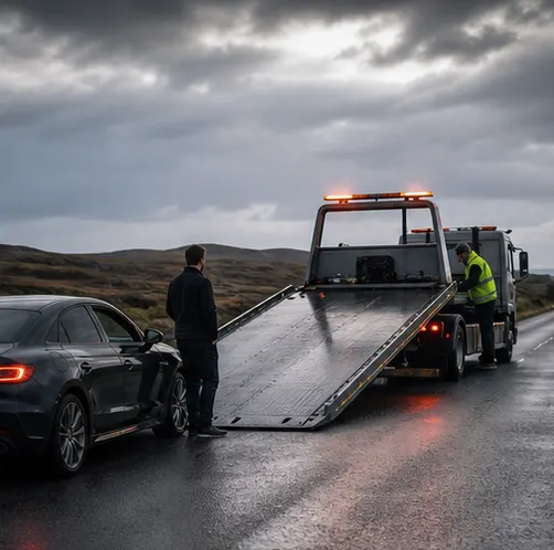 Recovery truck collecting a car