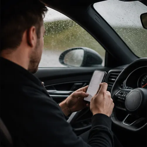 Driver choosing an automotive provider on a phone