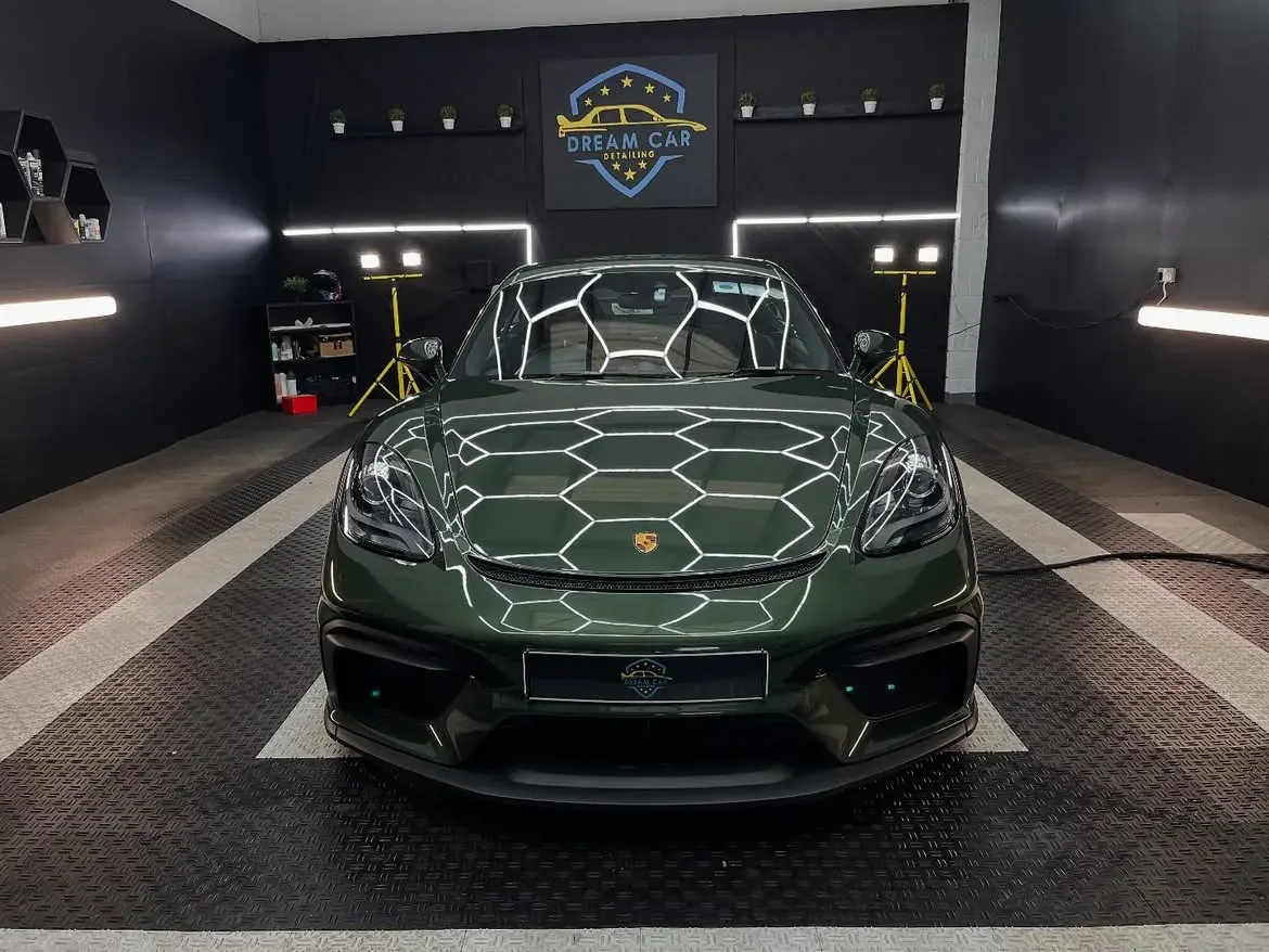 A Porsche Cayman GT4 in the Dream Car Detailing studio